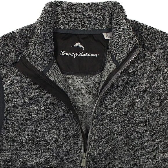 Tommy Bahama Men's Big & Tall 2XB Coal Cascade Cozy Plush Full Zip Vest Pockets - Picture 2 of 6